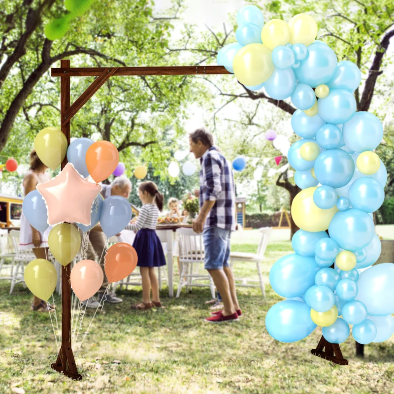 Outsunny 7FT Rectangular Wooden Wedding Arch with Triangular Base, Ground Stakes for Ceremony, Garden, Birthday, Dark Brown