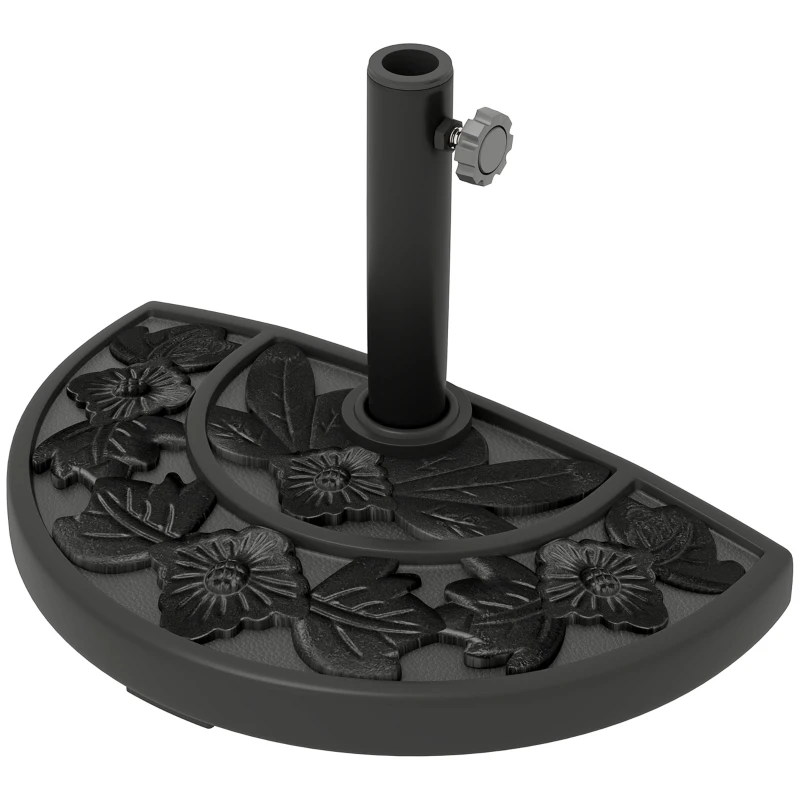 Outsunny 21 lbs Resin Half Umbrella Base, Concrete Half Umbrella Stand Outdoor Umbrella Base with Flower-Leaf Design, Patio Umbrella Stand for Outdoor Lawn Poolside, Black