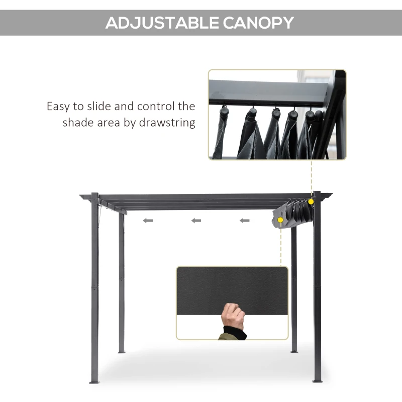 Outsunny 10' x 10' Outdoor Retractable Pergola Canopy, Aluminum Patio Pergola, Backyard Shade Shelter for Garden & Parties, Gray