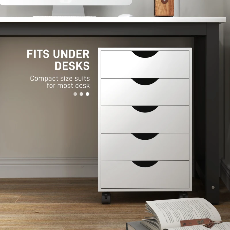 HOMCOM File Cabinet with 5 Drawer Wheels, 15.7" x 15.7" x 26.4", White