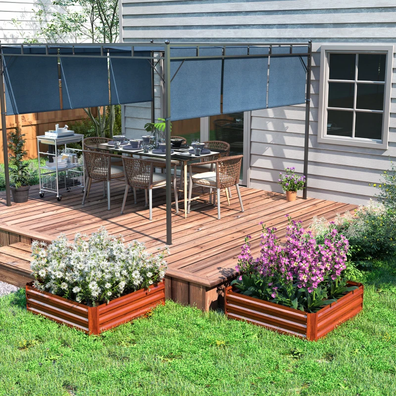 Outsunny 2 Piece Galvanized Raised Garden Bed, 3.3' x 3.3' x 1' Metal Planter Box for Growing Vegetables, Flowers, Herbs, Succulents, Dark Brown