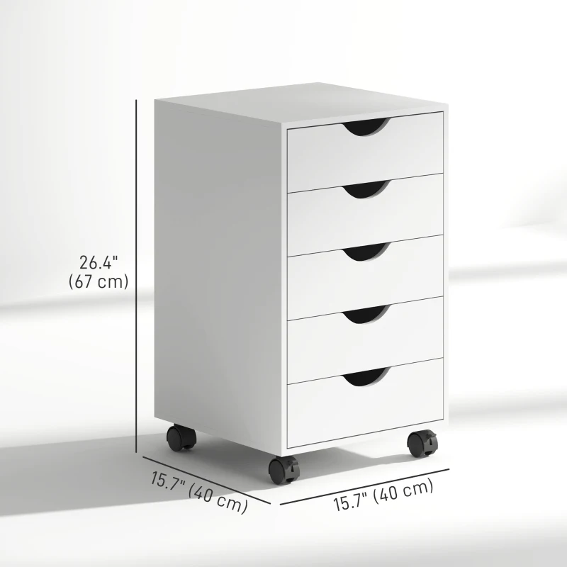 HOMCOM File Cabinet with 5 Drawer Wheels, 15.7" x 15.7" x 26.4", White