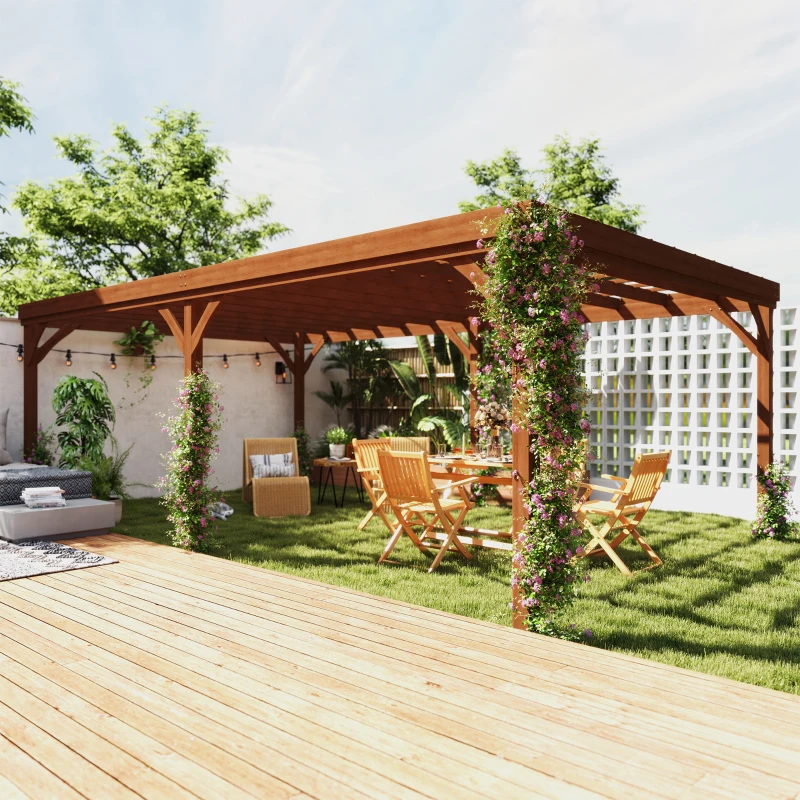 Outsunny 12' x 20' Outdoor Wooden Pergola, Grape Vine Gazebo with Concrete Anchors for Garden, Patio, Backyard, Deck, Brown(m-10)