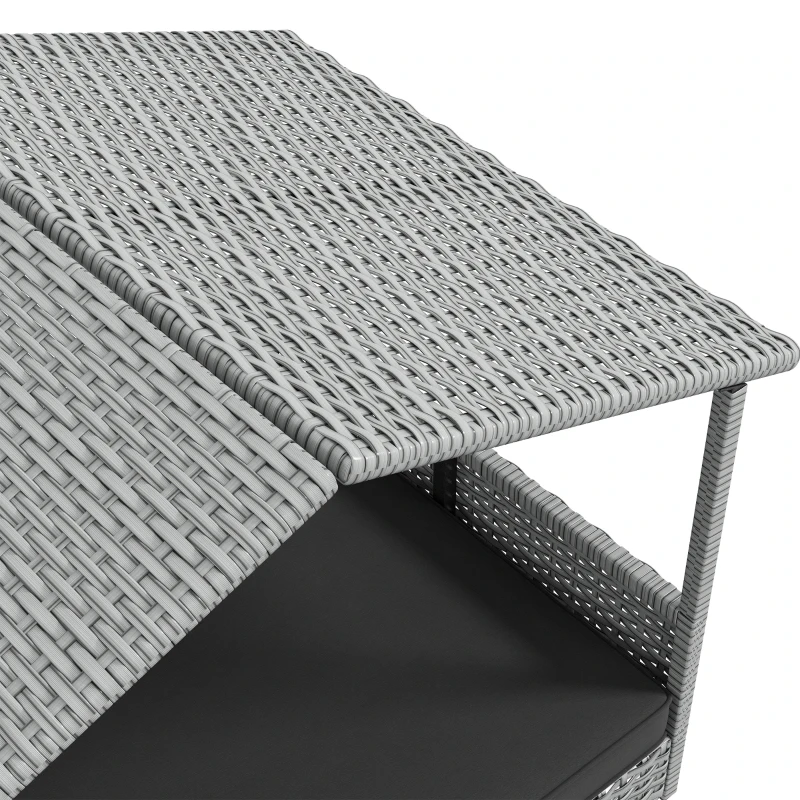 PawHut Wicker Dog House Outdoor with Canopy, Rattan Dog Bed with Water-resistant Cushion, Raised Pet Bed for Small, Medium Breeds up to 66 lbs, 20" in Length, Silver Wicker, Gray Cushion