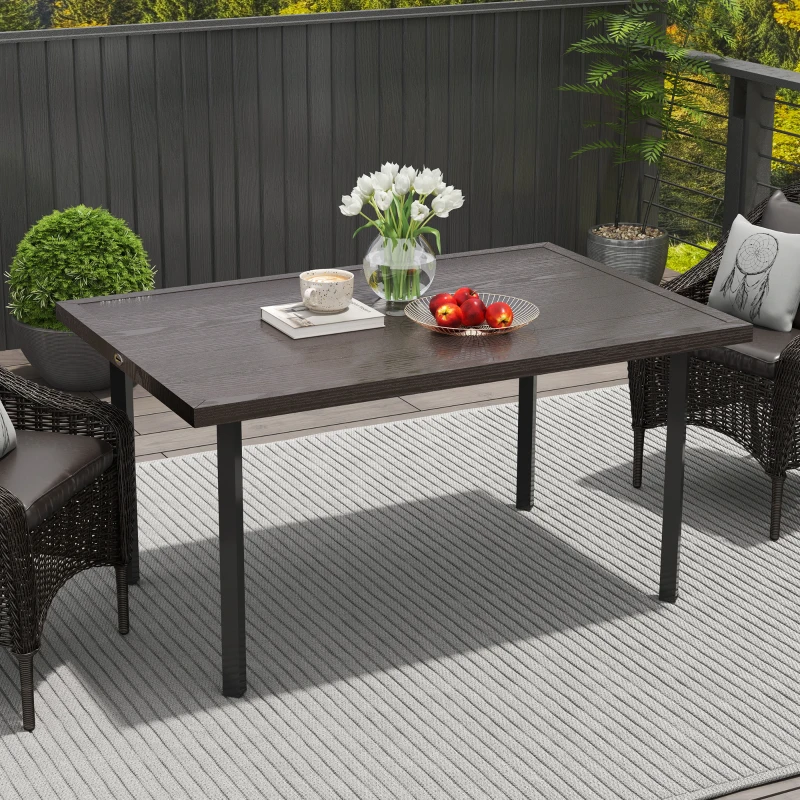 Outsunny Outdoor Patio Dining Table with 2.1" Umbrella Hole, Steel Outdoor Patio Table for 6, Dark Brown