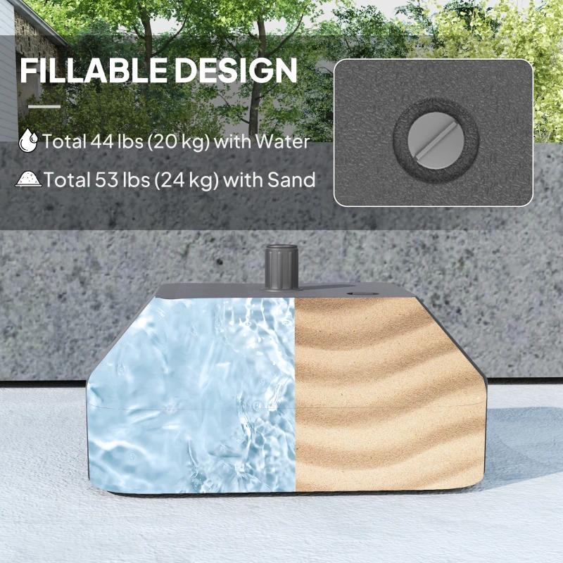Outsunny Rectangular Plastic Fillable Patio Umbrella Base, Heavy Duty Outdoor Umbrella Stand Base, Filled Up to 53lbs with Stand or 44lbs with Water for Deck Poolside, Black