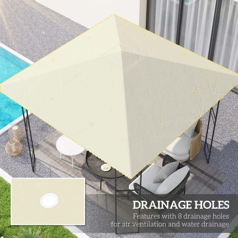 Outsunny 10' x 10' Gazebo Canopy Replacement Cover, Garden Gazebo Roof Replacement, UPF30+, TOP COVER ONLY, Cream White