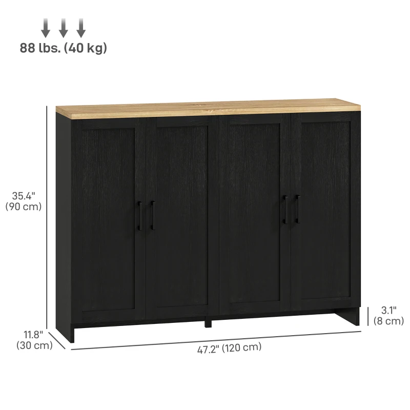 HOMCOM Modern Sideboard Buffet Cabinet, Modern Kitchen Storage Cabinet with 4 Doors Adjustable Shelves, for Dining Room, Black