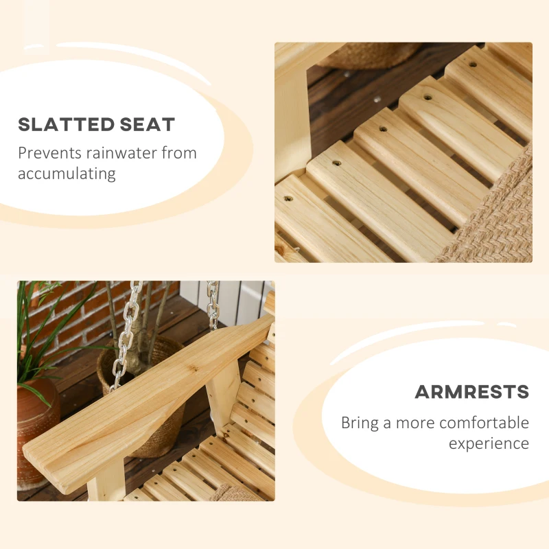 Outsunny 2-Seater Porch Swing, Patio Swing Bench with Adjustable Hanging Chains for Deck, Patio, Garden, Backyard, Natural Wood