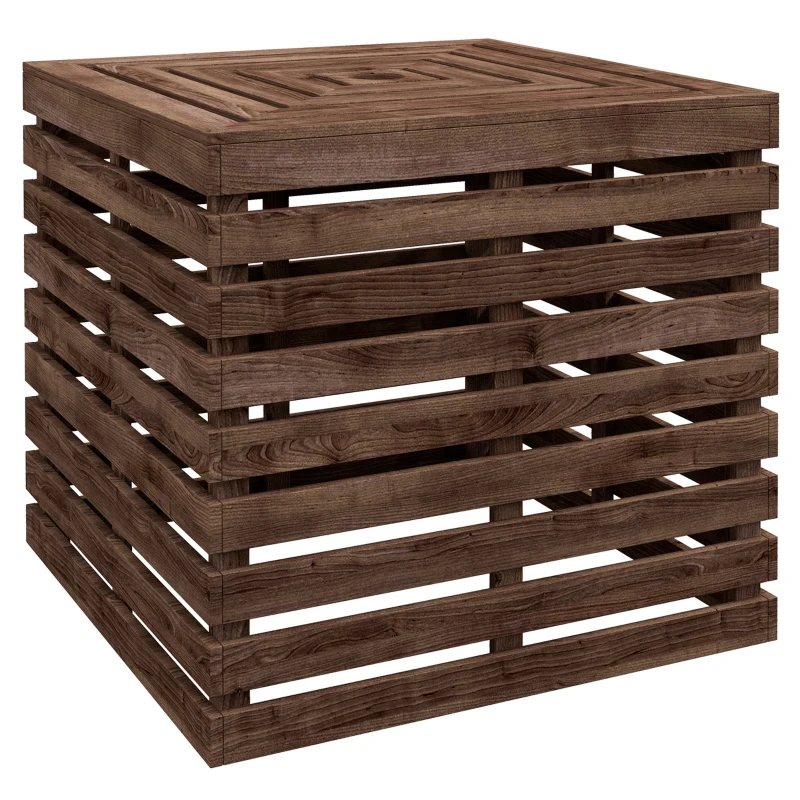 Outsunny 2-in-1 Outdoor Umbrella Base Storage Box, Wooden Patio Coffee Table, Brown
