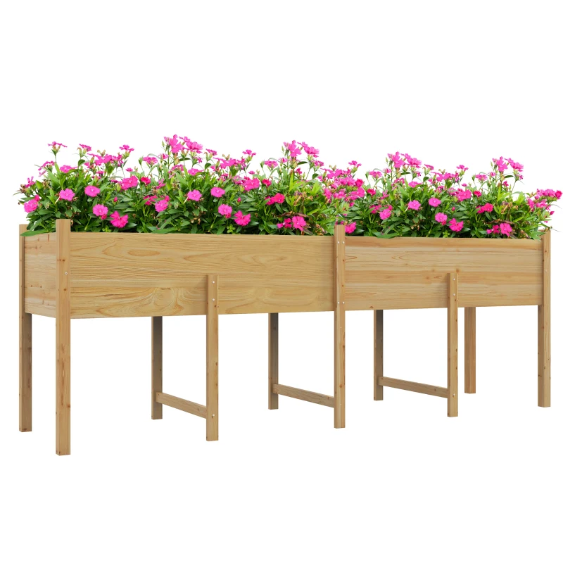Outsunny Wooden Raised Garden Bed, Large Elevated Planter Box with Legs, Bed Liner and Drain Holes, 7.4' x 1.8' x 2.6', Natural