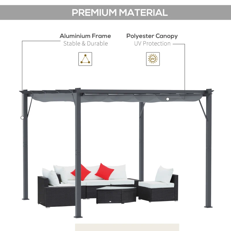 Outsunny 10' x 10' Outdoor Retractable Pergola Canopy, Aluminum Patio Pergola, Backyard Shade Shelter for Garden & Parties, Gray