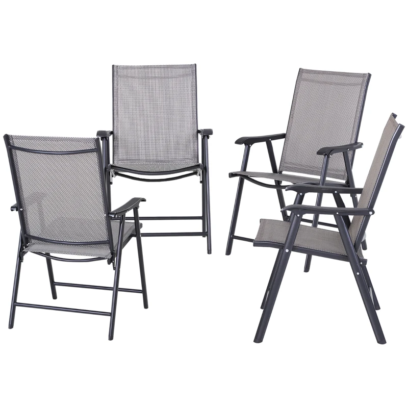 Outsunny 4-Piece Folding Chair Set for Relaxing on Patio Balcony Garden, Comfortable Outdoor Furniture with Armrests, Grey