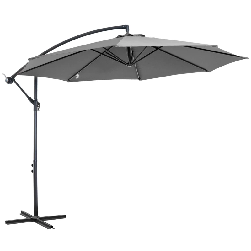 Outsunny 9.7ft Offset Patio UmbrellaCantilever Parasol with Crank Handle, 8 Ribs and Cross Base for Outdoor, Sun Shade, Cream