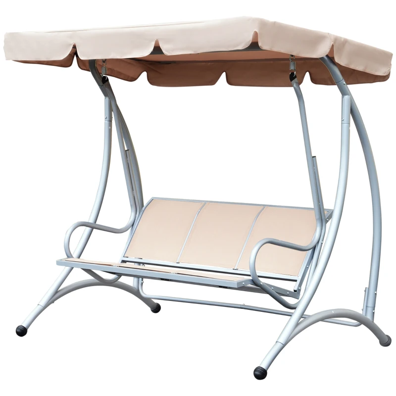 Outsunny 3-Seat Outdoor Porch Swing Chair, Patio Swing Glider with Adjustable Canopy, Breathable Seat, and Steel Frame for Garden, Poolside, Backyard, Beige