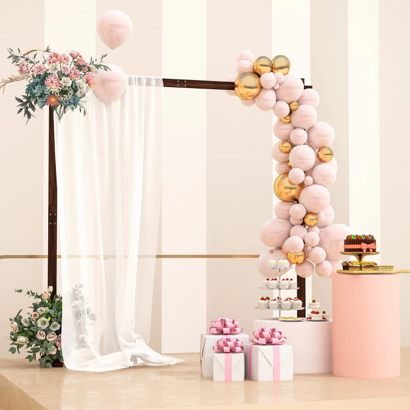 Outsunny 7FT Rectangular Wooden Wedding Arch with Triangular Base, Ground Stakes for Ceremony, Garden, Birthday, Dark Brown