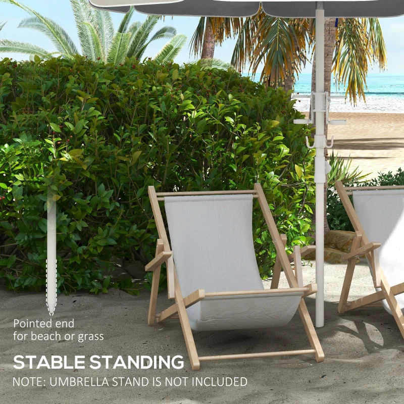 Outsunny 5.7' Beach Umbrella for Travel with Tilt, Adjustable Height, 2 Cup Holders, Hooks, Vent, Ruffles, Cream White