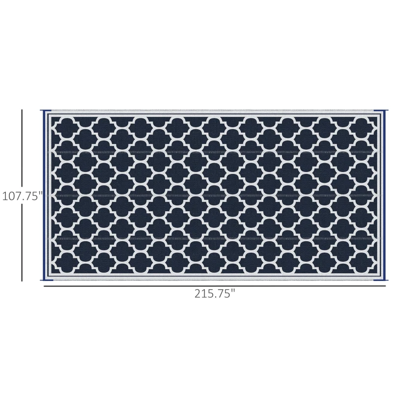 Outsunny Reversible Outdoor RV Rug, 9' x 18' Patio Floor Mat, Plastic Straw Rug for Backyard, Deck, Picnic, Beach, Camping, Dark Blue and White