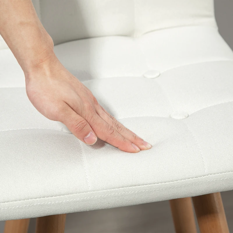 HOMCOM Modern Bar Stools Set of 2, 38" Upholstered Kitchen Island Stool with Solid Wood Legs, White