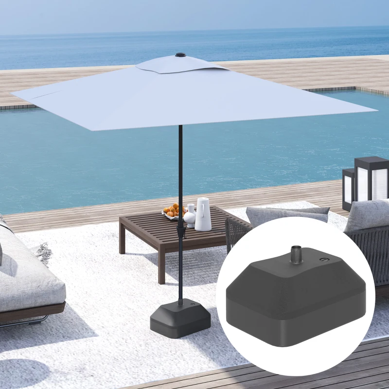 Outsunny Rectangular Plastic Fillable Patio Umbrella Base, Heavy Duty Outdoor Umbrella Stand Base, Filled Up to 53lbs with Stand or 44lbs with Water for Deck Poolside, Black