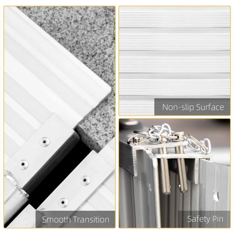 HOMCOM Textured Aluminum Folding Wheelchair Ramp, Portable Threshold Ramp 6', for Scooter Steps Home Stairs Doorways