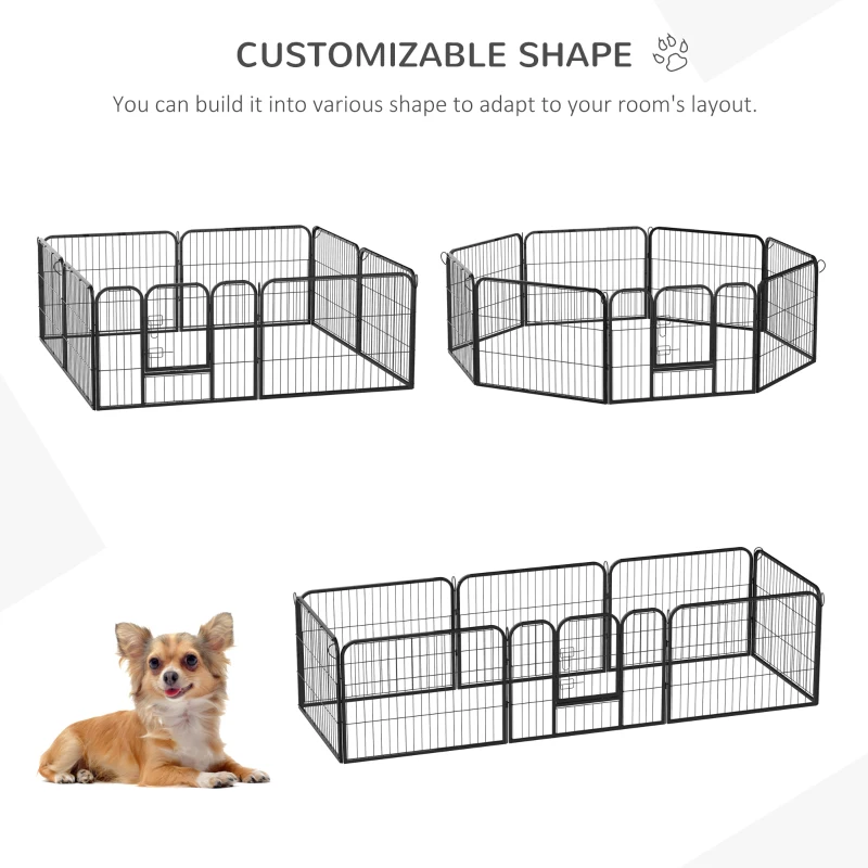 PawHut Dog Playpen, Wide 31.5"W Heavy-Duty Metal Puppy Play Pen, Pet Exercise Fences for Outside and Indoor, DIY Design with Door for Small Dogs, 8 Panels, 23.5"H