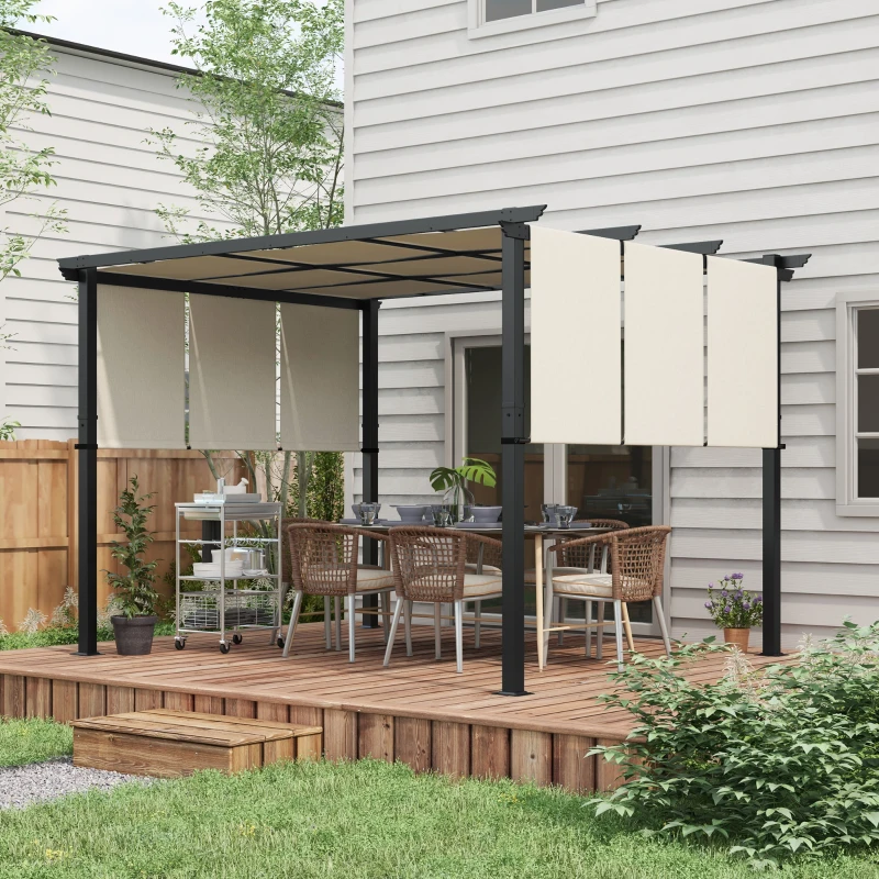 Outsunny 10' x 12' Metal Pergola, Outdoor Pergola with Retractable Canopy, for Garden, Patio, Backyard, Deck