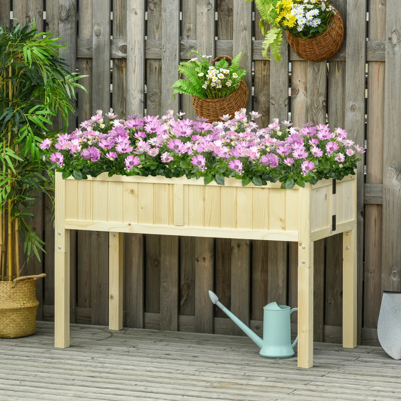 Outsunny Raised Garden Bed Elevated Wooden Planter Box with Space-Saving Folding Design, Drainage Holes, & Inner Liner for Vegetable Fruit Herb Grow(m-2)