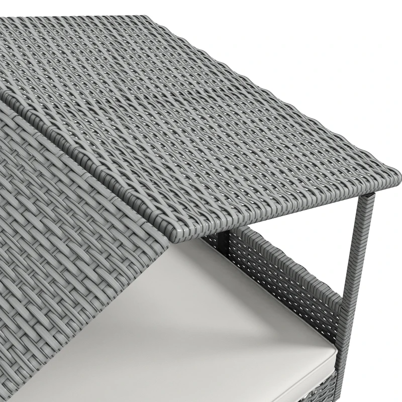 PawHut Wicker Dog House Outdoor with Canopy, Rattan Dog Bed with Water-resistant Cushion, Raised Pet Bed for Small, Medium Breeds up to 66 lbs, 20" in Length, Silver Wicker, White Cushion
