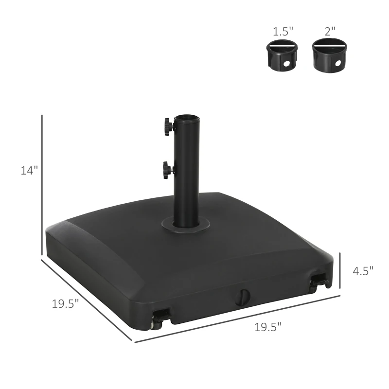 Outsunny Patio Umbrella Base with Wheels, 53lbs Water or 66lbs Sand Filled, Heavy Duty Outdoor Umbrella Stand Holder, Black
