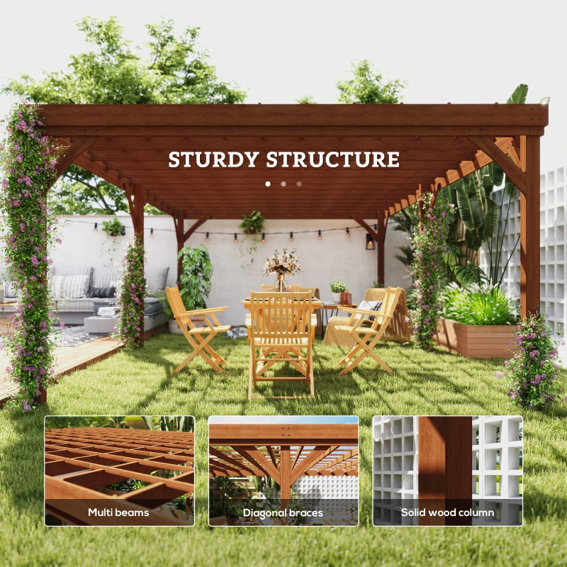 Outsunny 12' x 20' Outdoor Wooden Pergola, Grape Vine Gazebo with Concrete Anchors for Garden, Patio, Backyard, Deck, Brown(m-4)