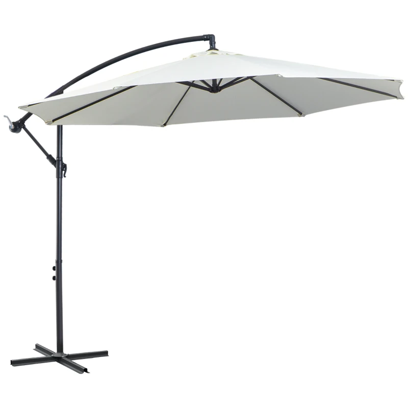 Outsunny 9.7ft Offset Patio UmbrellaCantilever Parasol with Crank Handle, 8 Ribs and Cross Base for Outdoor, Sun Shade, Cream
