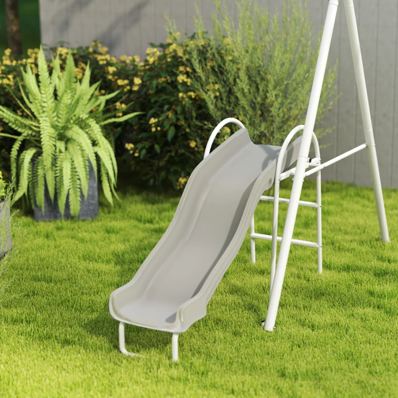 Outsunny 5 in 1 Kids Swing Set for Backyard with Heavy-Duty A-Frame Stand, Saucer Swing, Slide, Seesaw, Glider, Swing Seat, Gray