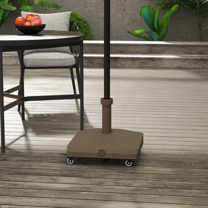Outsunny Square Parasol Base, Portable Umbrella Stand with Wheels, Water or Sand Filled, for Φ0.75", Φ1.5" Poles, Brown