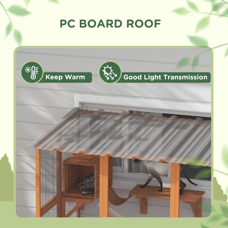 PawHut Outdoor Cat Enclosure Window Box with Weatherproof Roof, Bridge, Resting Box, Platforms, for 2 Kittens, Orange