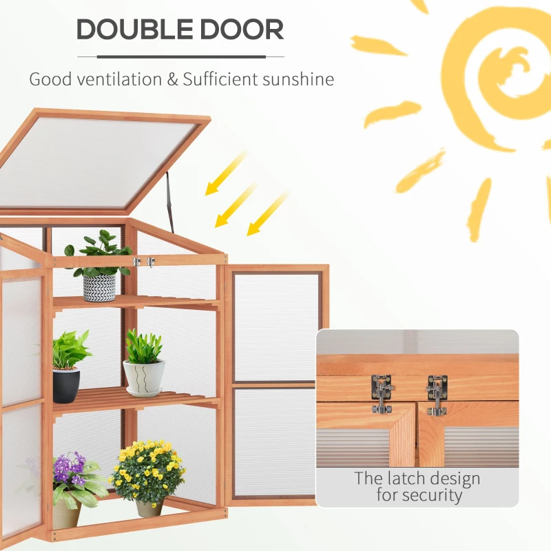 Outsunny Wooden Cold Frame Greenhouse Small Mini Planter Box, 30" L x 24" W x 44" H, Natural