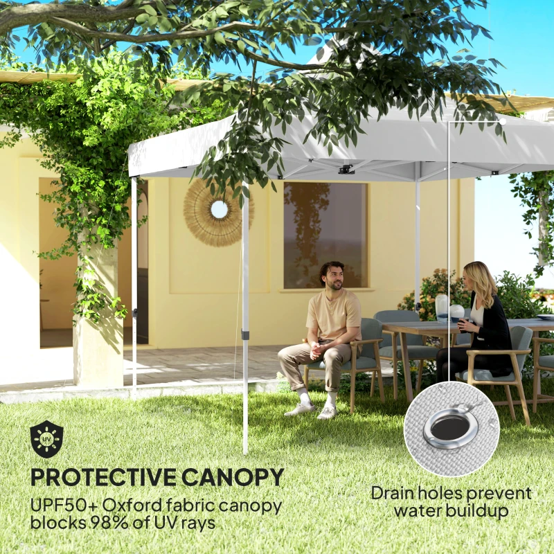 Outsunny 10' x 10' Heavy Duty Pop Up Canopy Tent w/ Sidewall, UPF50+ Instant Sun Shelter w/ Storage Pockets, Wheeled Bag, White