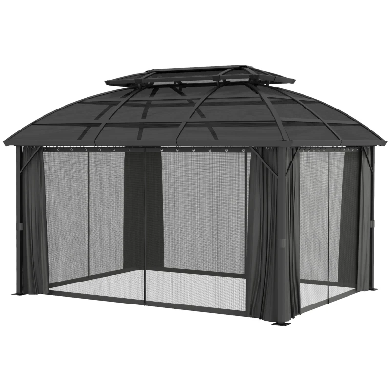 Outsunny 13' x 10' Patio Gazebo, Double Roof Outdoor Gazebo Canopy Shelter with Curtains and Aluminium Frame for Garden, Black