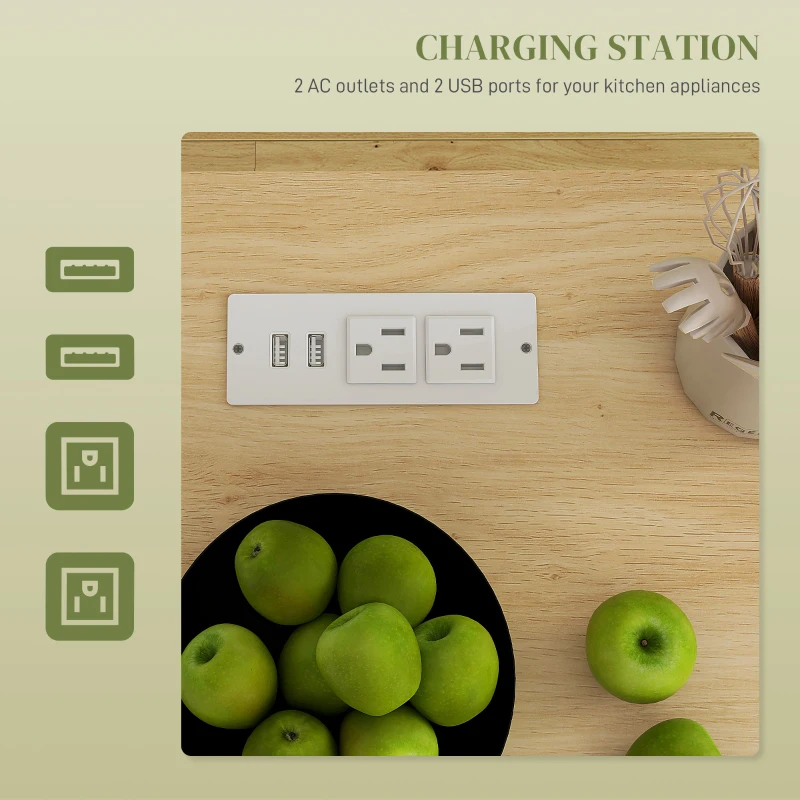 HOMCOM Rolling Island with Wheels for Kitchen, Kitchen Island on Rollers with Power Outlets, Drawer, and Doors, White