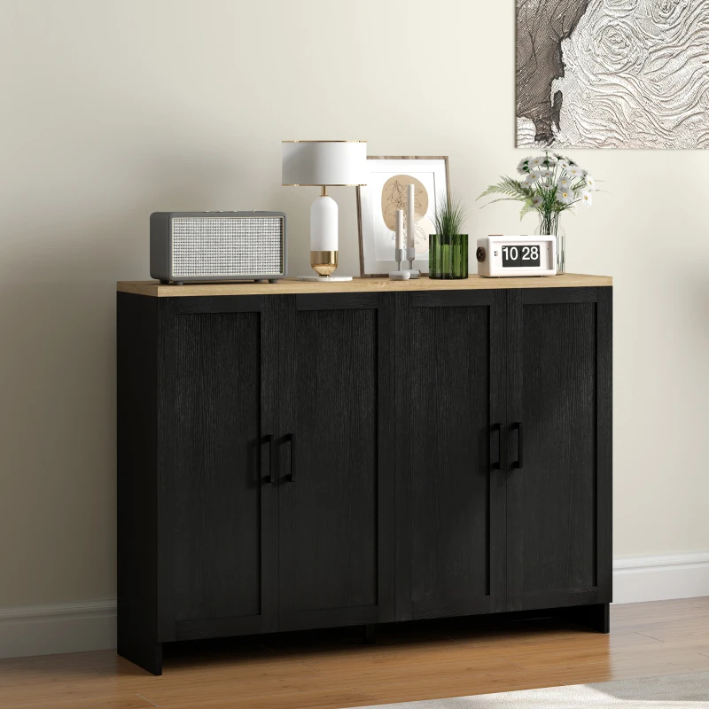 HOMCOM Modern Sideboard Buffet Cabinet, Modern Kitchen Storage Cabinet with 4 Doors Adjustable Shelves, for Dining Room, Black