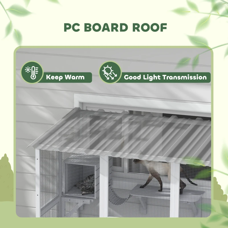 PawHut Outdoor Cat Enclosure Window Box with Weatherproof Roof, Bridge, Resting Box, Platforms, for 2 Kittens, White
