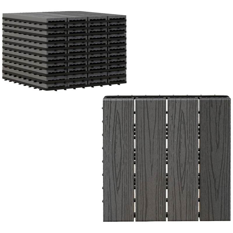 Outsunny Outdoor Tiles, 11 Pack 12" x 12" WPC Interlocking Deck Tiles Waterproof and Non-slip