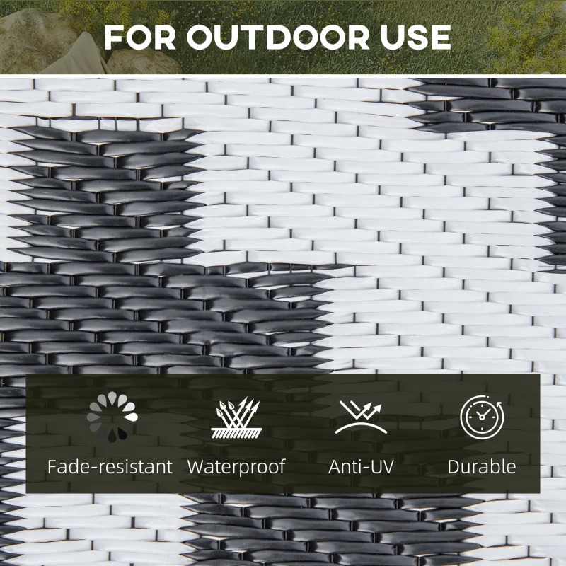 Outsunny Reversible Outdoor RV Rug, Patio Floor Mat, 6' x 9' Plastic Straw Rug for Backyard, Deck, Beach, Camping, Black & White