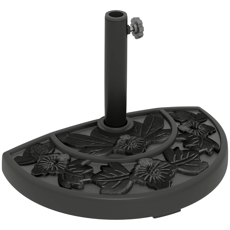Outsunny 21 lbs Resin Half Umbrella Base, Concrete Half Umbrella Stand Outdoor Umbrella Base with Flower-Leaf Design, Patio Umbrella Stand for Outdoor Lawn Poolside, Black