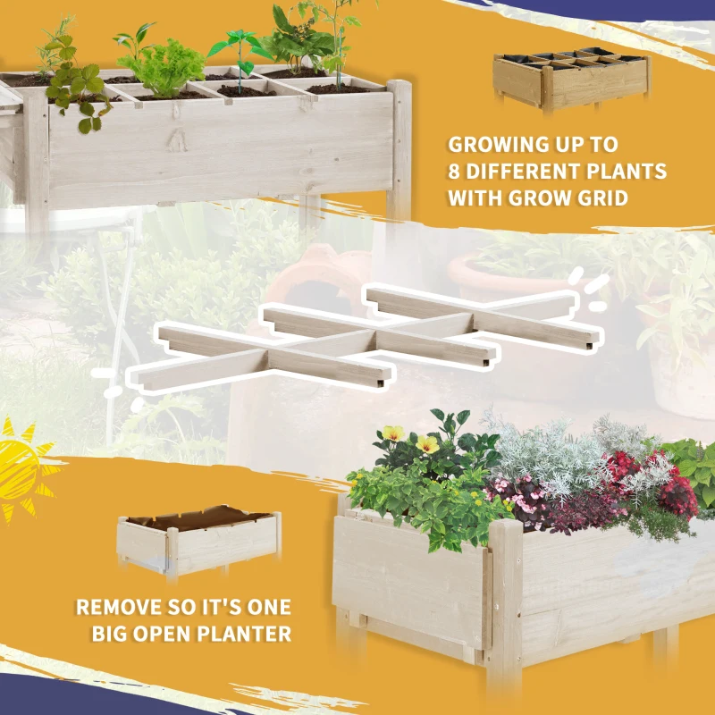 Outsunny Raised Garden Bed Planter Box w/ 8 Grow Grids, Storage Shelf & Lockable Wheels