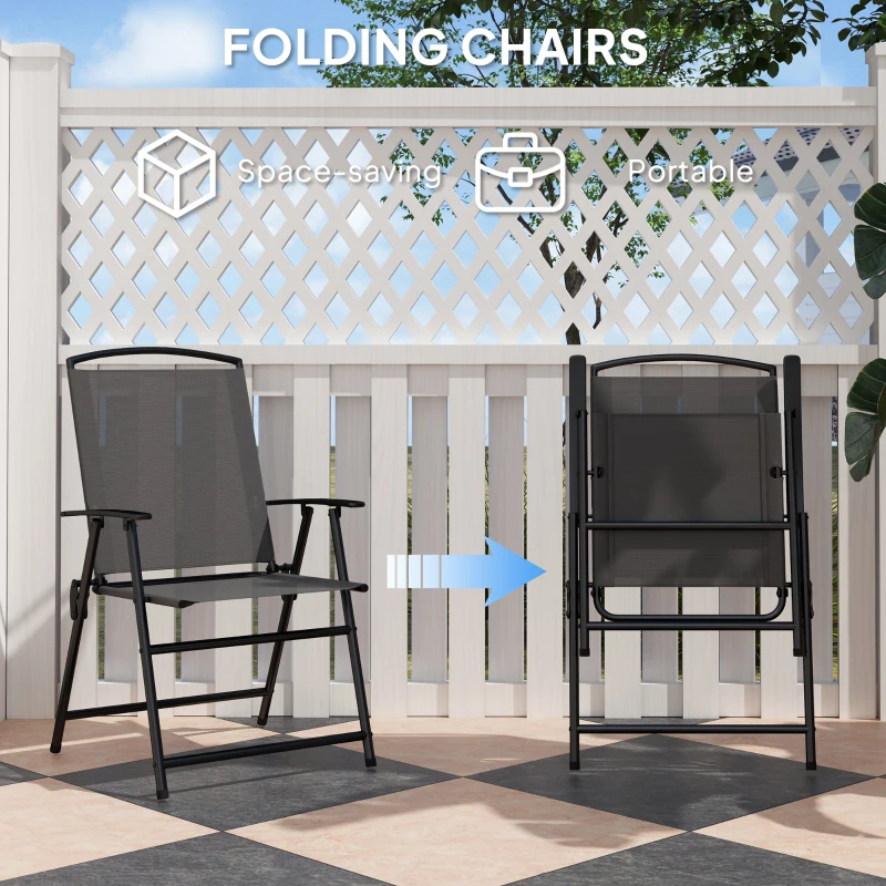 Outsunny 5 Pieces Outdoor Patio Dining Set with Glass Top Table and 4 Mesh Folding Chairs, Small Outdoor Patio Furniture, Grey