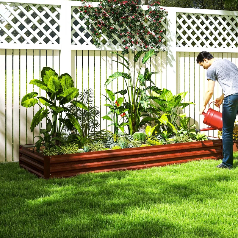 Outsunny 95" x 36" x 12" Galvanized Raised Garden Bed, Easy DIY and Cleaning for Growing Flowers, Herbs, Succulents, Natural Wood