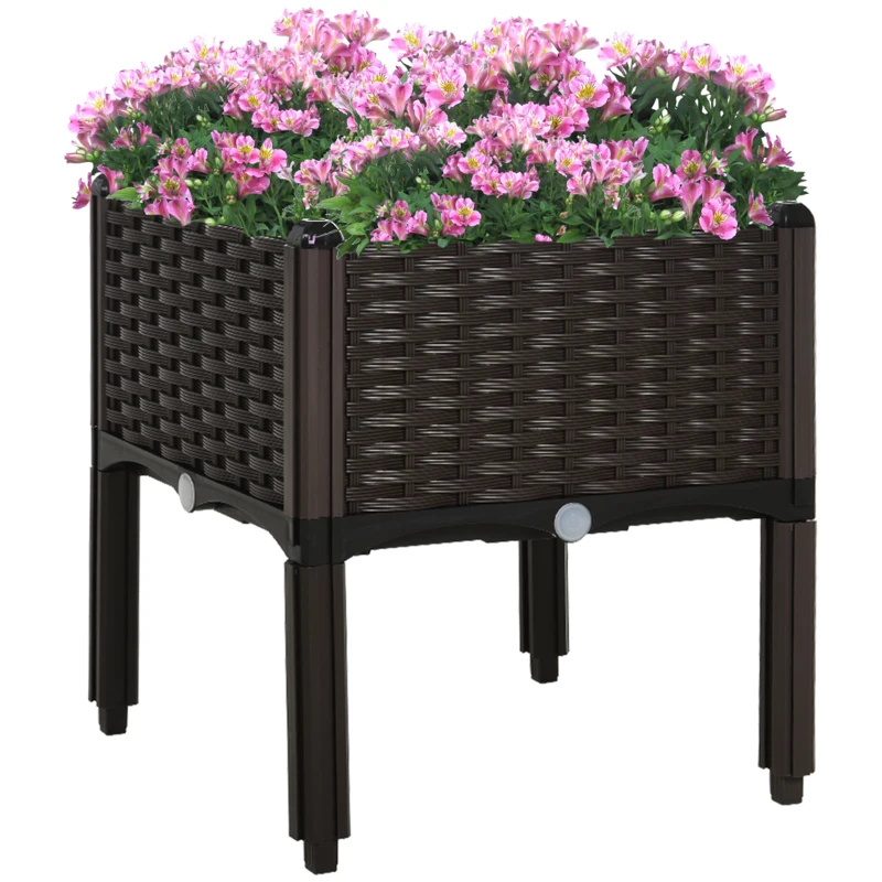 Outsunny 1 Piece Raised Garden Bed PP Raised Flower Bed Vegetable Herb Grow Box Stand Brown