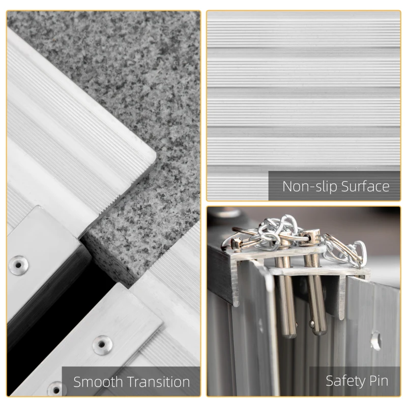 HOMCOM 4ft Textured Aluminum Folding Wheelchair Ramp, Portable Threshold Ramp, for Scooter Steps Home Stairs Doorways