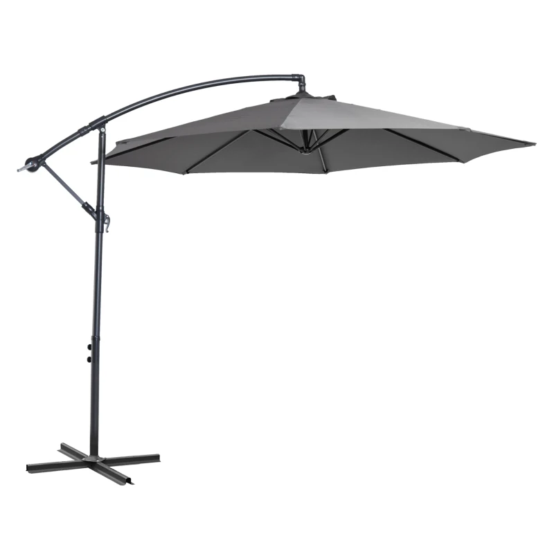 Outsunny 9.7ft Offset Patio UmbrellaCantilever Parasol with Crank Handle, 8 Ribs and Cross Base for Outdoor, Sun Shade, Cream